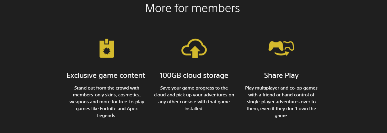 UK exclusive game content, 100GB game storage and share play on playstation plus